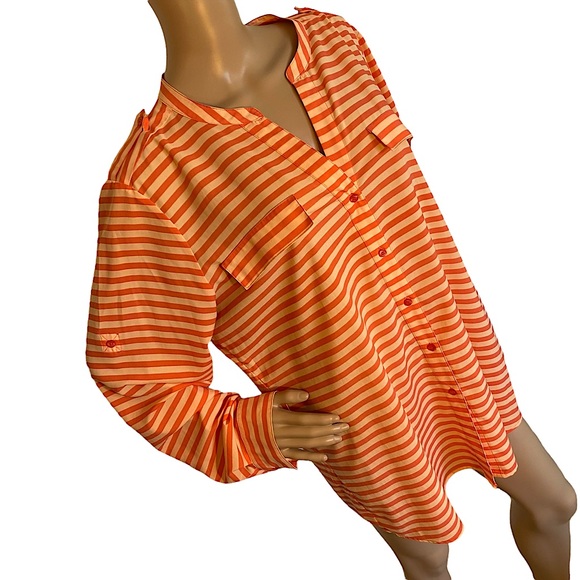 CALVIN KLEIN  | ORANGE STRIPED BUTTON DOWN SHIRT - Picture 4 of 14
